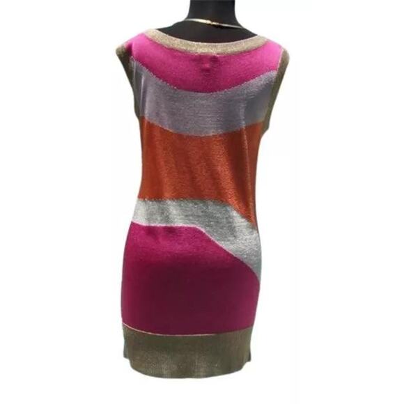 Cache Pink Orange Gold Metallic Knit Wave Tunic Top Stretch Dress New $98 NWT - Picture 11 of 11